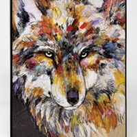 Vibrant sketch-style wolf portrait with warm tones