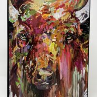 Colorful abstract painting of a bull.