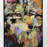 Impasto textured wolf face in bold colors