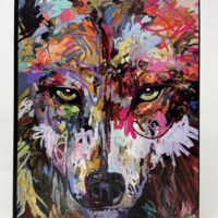 Fierce multicolor wolf visage with piercing eyes