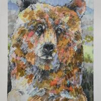 Colorful watercolor portrait of a bear
