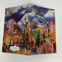 Vibrant abstract mountain landscape with pine trees