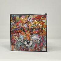 Colorful abstract wolf painting in black frame